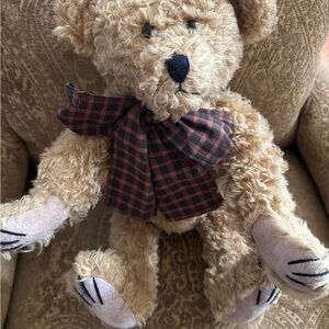 Vintage mohair Bear Teddy Bear with Plaid Bow
